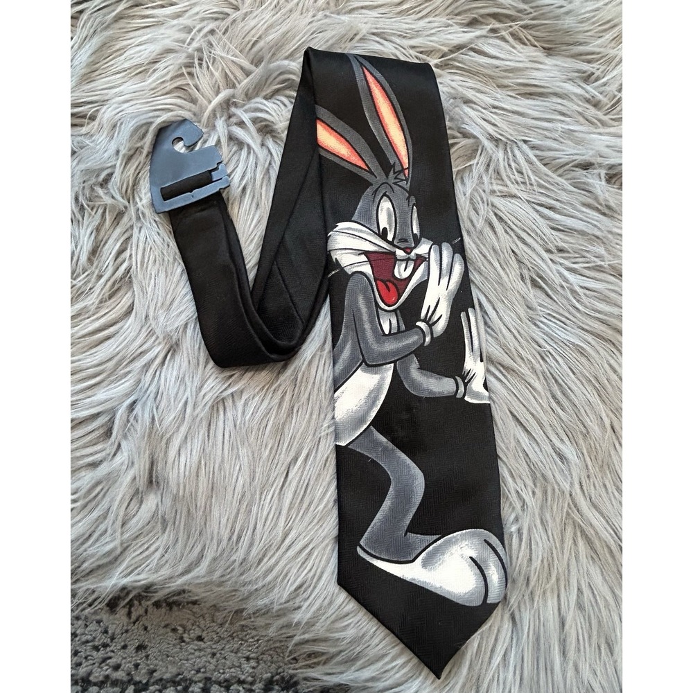 Vintage Black Looney Tunes Featuring Bugs Bunny Neck Tie 1997